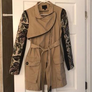 Beautiful floral accented sleeves trench coat